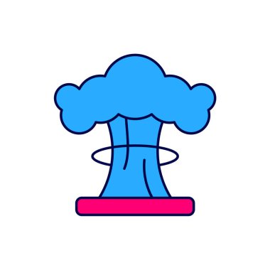 Beyaz arkaplanda izole edilmiş ana hatlı nükleer patlama ikonu. Atom bombası. Nükleer savaşın sembolü, dünyanın sonu. Vektör.