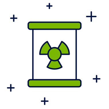 Beyaz arka planda izole edilmiş varil simgesinde radyoaktif atık var. Zehirli atık fıçısı. Radyoaktif atık emisyonları, çevre kirliliği. Vektör.