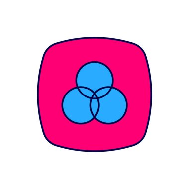 Beyaz arkaplanda izole edilmiş RGB ve CMYK renk karıştırma simgesi dolduruldu. Vektör.