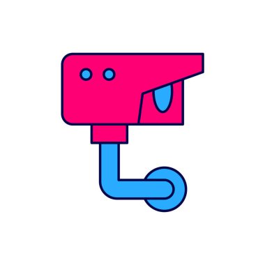 Beyaz arkaplanda izole edilmiş ana hatlı güvenlik kamerası simgesi. Vektör