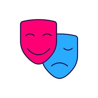 Beyaz arka planda izole edilmiş komedi ve trajedi teatral maskeler ikonu. Vektör.