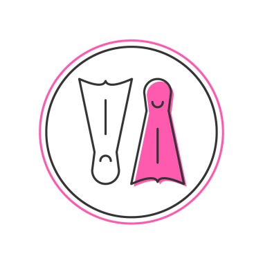 Beyaz arka planda izole edilmiş yüzme ikonu için kaplamalı plastik yüzgeçler. Dalış ekipmanları. Olağanüstü bir spor. Su altı ekipmanları. Vektör.