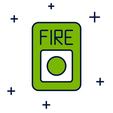 Beyaz arkaplanda izole edilmiş ana hatlı yangın alarm sistemi simgesi. Yangın güvenlik kutusunu çek. Vektör.