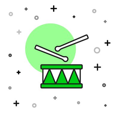 Ana hatlarıyla doldurulmuş davul bageti simgesi beyaz arkaplanda izole edilmiş. Müzik işareti. Müzik aleti sembolü. Vektör.