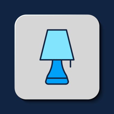 Doldurulmuş Tablo lambası simgesi mavi arkaplanda izole edildi. Vektör.