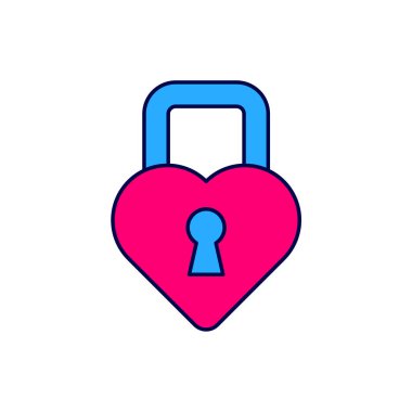 Beyaz arka planda izole edilmiş bir kalp simgesi şeklinde Castle ana hatlarıyla dolu. Kilitli Kalp. Aşk sembolü ve anahtar deliği işareti. Sevgililer günün kutlu olsun. Vektör.