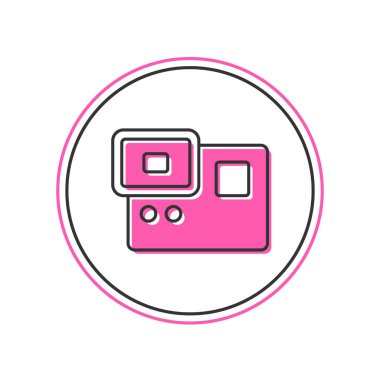 Doldurulmuş ekstrem kamera simgesi beyaz arkaplanda izole edildi. Ekstrem sporları çekmek için video kamera ekipmanı. Vektör.