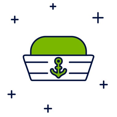 Beyaz arka planda izole edilmiş ana hatlı Denizci şapka simgesi. Vektör