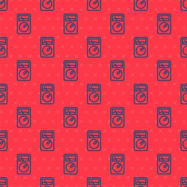 Blue line Ampere meter, multimeter, voltmeter icon isolated seamless pattern on red background. Instruments for measurement of electric current. Vector.