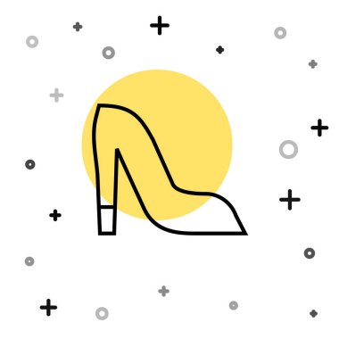 Beyaz arka planda izole edilmiş yüksek topuklu kadın ayakkabısı. Rastgele dinamik şekiller. Vektör.