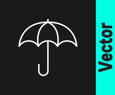 White line Umbrella icon isolated on black background. Insurance concept. Waterproof icon. Protection, safety, security concept. Vector.