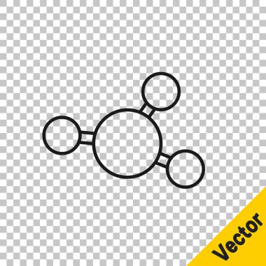 Siyah çizgi Molekül simgesi şeffaf arkaplanda izole edildi. Kimya moleküllerinin yapısı, fen öğretmenlerinin yenilikçi eğitim posteri. Vektör.