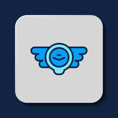 Filled outline Aviation emblem icon isolated on blue background. Military and civil aviation icons. Flying emblem, eagle bird wing and winged frame.  Vector