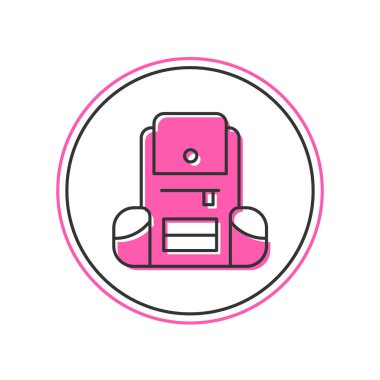 Doldurulmuş Yürüyüş sırt çantası simgesi beyaz arkaplanda izole edildi. Kamp ve dağ gezisi sırt çantası. Vektör