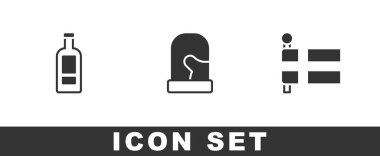 Set Bottle of vodka Christmas mittens and Flag Iceland icon. Vector.