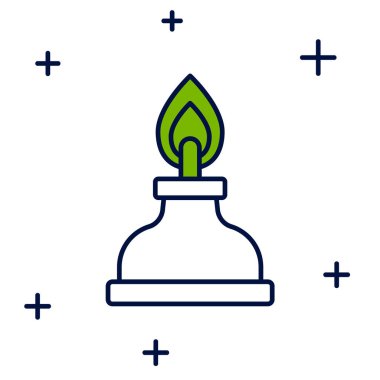 Beyaz arkaplanda izole edilmiş ana hatlı alkol veya ruh yakıcı simgesi. Kimyasal ekipman. Vektör