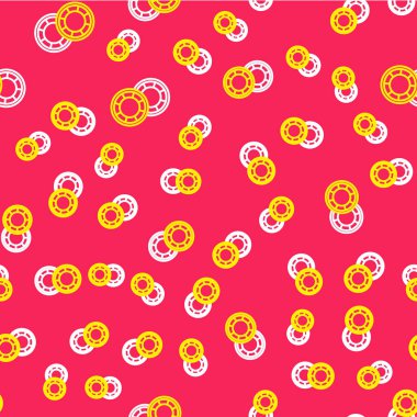 Line Casino çipleri simgesi kırmızı arkaplanda izole edilmiş. Kumarhane kumarı. Vektör