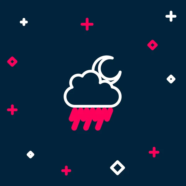 Linienwolke Mit Regen Und Mondsymbol Auf Blauem Hintergrund Regenwolken Mit — Stockvektor