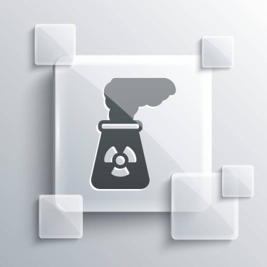 Gri arkaplanda gri Nükleer Santral ikonu izole edildi. Enerji endüstrisi konsepti. Kare cam paneller. Vektör