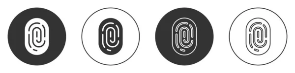 黑色指纹图图标在白色背景上隔离 Id应用程序图标 识别标志 触摸Id 圆形按钮 — 图库矢量图片
