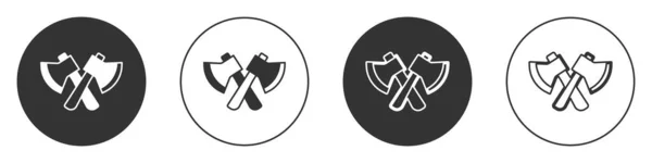 白い背景に黒の木製の斧のアイコン ルンベルジャック斧 丸ボタン ベクトル — ストックベクタ
