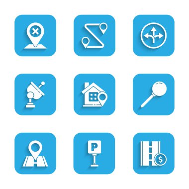 Konumu House, Park, Toll trafik levhası, pin, Radar, Yol ve simge ile ayarlayın. Vektör