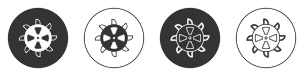 Черное Ведро Колеса Экскаватора Значок Изолирован Белом Фоне Круглая Кнопка — стоковый вектор