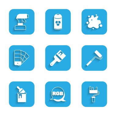 Boya fırçası, RGB, silindir, kova, renk palet rehberi, sprey ve silah ikonu. Vektör