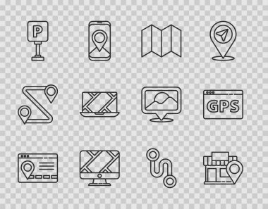 Şehir haritası navigasyon, depolama, katlama, monitör konum belirleyicisi, park yeri, şehir, rota ve GPS aygıtı simgesi ile konum bilgisini ayarla. Vektör