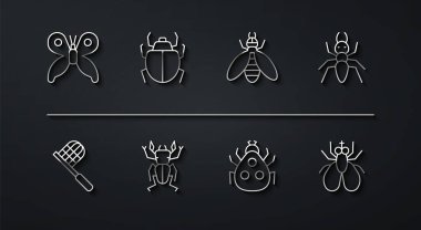 Kelebek, ağ, karınca, uğur böceği, böcek geyiği, Mite, böcek ve ikon. Vektör