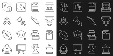 Satır Durağı Kitap Madalyası Dosya Dizini Fıskiyesi Kalem ucu Çeviricisi ve Kalem simgesini ayarla. Vektör.