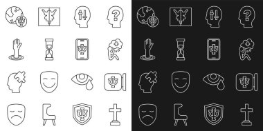 Graves Cenaze Kederi Psikolojisi Psi Eski kum saati ve Psikolog 'un internet ikonu sorununa el atmakta yardım ediyor. Vektör.