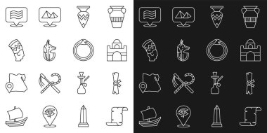Papirüs parşömeni, Mısır ev vazosu anubis Nefertiti Bayrağı ve Ouroboros ikonunun sihirli sembolü. Vektör.