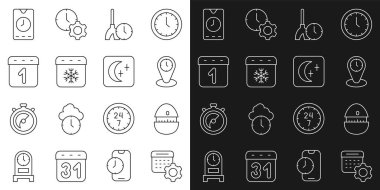 Satır takvimi ayarlarını ayarla Mutfak zaman dilimi saat temizleme kış alarmı uygulama mobil ve Ay ve yıldız simgesi. Vektör.