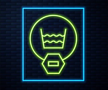 Parlak neon çizgisi, duvarın arka planında izole edilmiş zarif yıkama ikonu. Vektör.