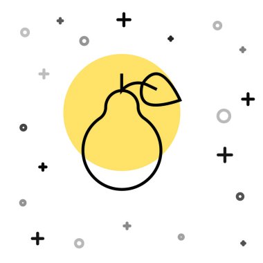 Siyah çizgi Pear simgesi beyaz arkaplanda izole edildi. Yaprak sembollü meyve. Rastgele dinamik şekiller. Vektör.