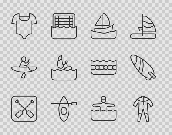 Набор Линии Гребной Гидрокостюм Подводного Плавания Яхта Парусник Каяк Весло — стоковый вектор