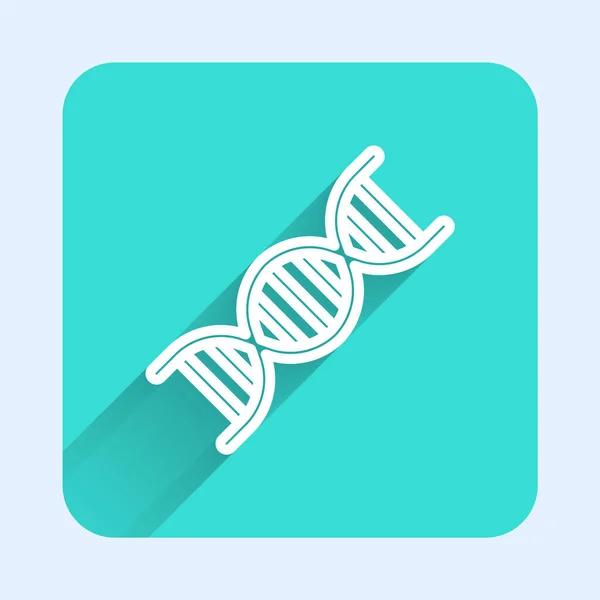 White Line Dna Symbol Icon Isolated Long Shadow Green Square — Stock Vector