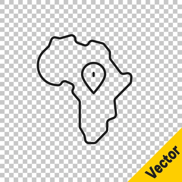 Línea Negra Mapa África Icono Aislado Sobre Fondo Transparente Vector — Vector de stock