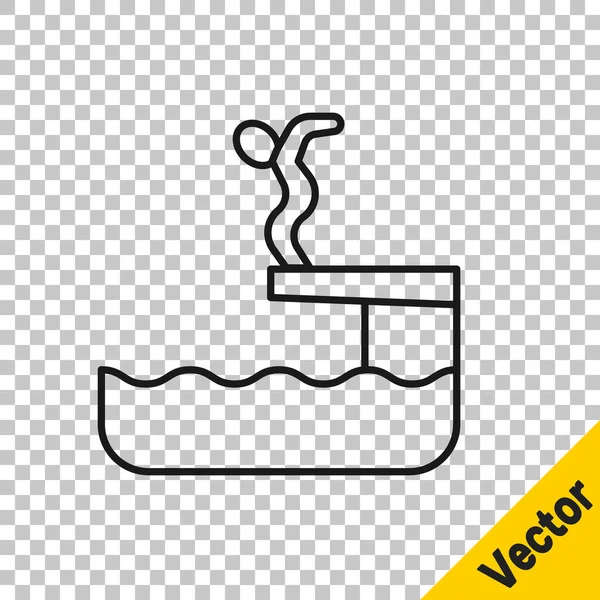 Schwarze Linie Schwimmer Tauchen Pool Symbol Isoliert Auf Transparentem Hintergrund — Stockvektor