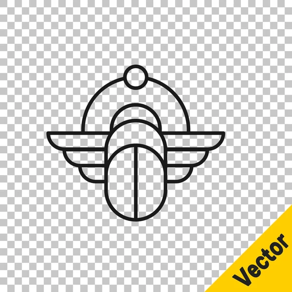 Icono Escarabajo Egipcio Línea Negra Aislado Sobre Fondo Transparente Escarabajo — Vector de stock