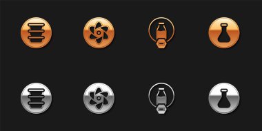 Bowl, test tüpü ve matara, laktozsuz ve ikonlu. Vektör.