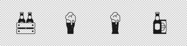 Bir paket bira şişesi, bardak, bira ve ikon. Vektör.