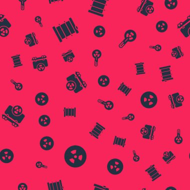 Radyoaktif, varilde atık, kargo treni ve Meteoroloji termometresini kusursuz desene ayarlayın. Vektör.