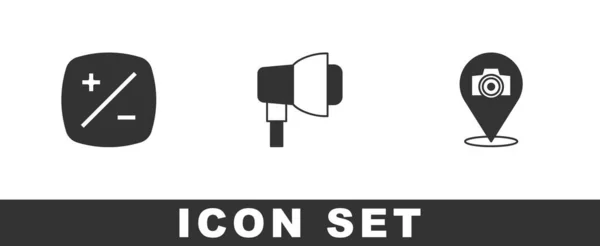 Belichtungskorrektur Softbox Licht Und Fotokamera Symbol Einstellen Vektor — Stockvektor