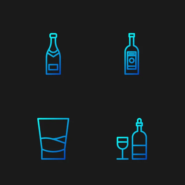 Set Weinflasche Mit Glas Glas Wodka Champagner Und Farbverlauf Symbole — Stockvektor