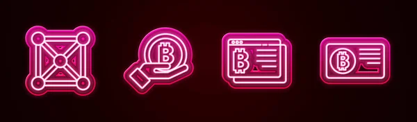 Establecer Línea Tecnología Blockchain Mano Celebración Bitcoin Navegador Tarjeta Crédito — Archivo Imágenes Vectoriales