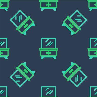 Line Dressing table icon isolated seamless pattern on blue background.  Vector