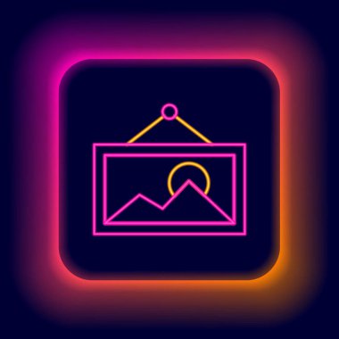 Parlayan neon hattı Resim simgesi siyah arkaplanda izole edildi. Renkli taslak konsepti. Vektör