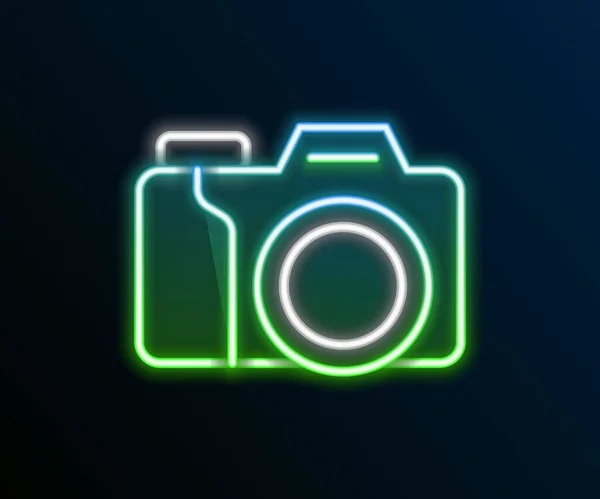 Сяюча Неонова Лінія Піктограма Фотоапарата Ізольована Чорному Тлі Фотоапарат Цифрова — стоковий вектор